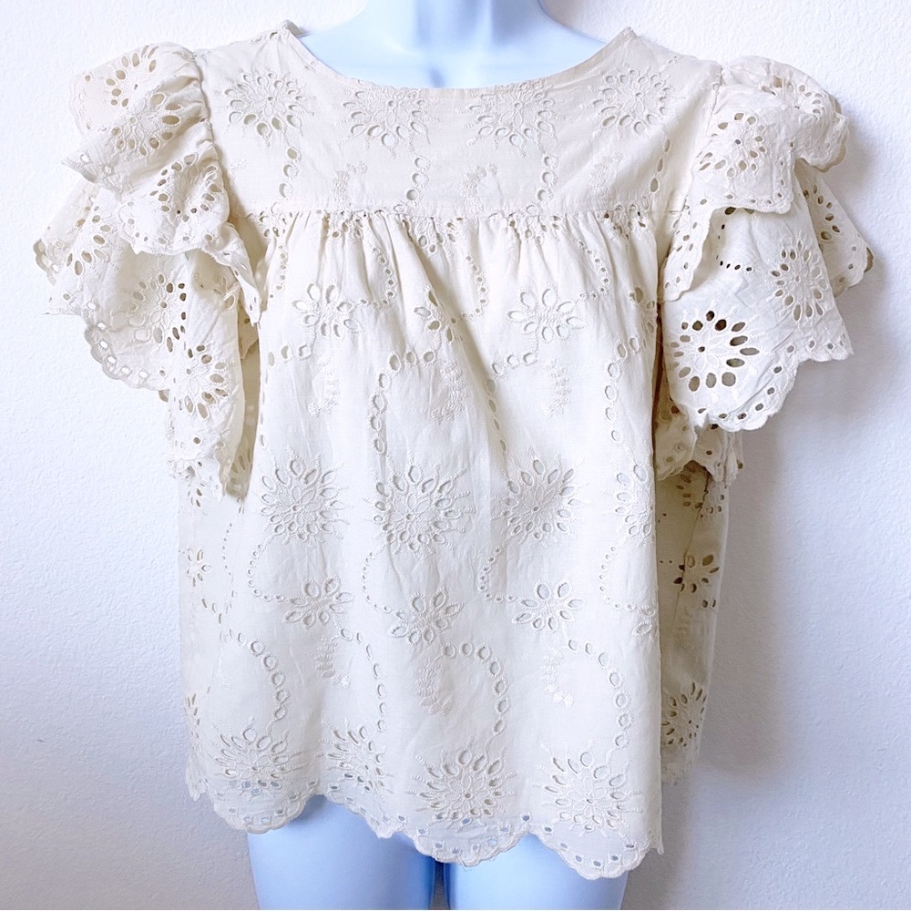 Seven For All Mankind, Eyelet Flutter Short Sleeve Top